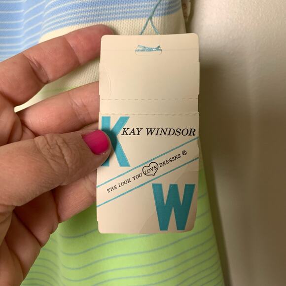 NWT Dead stock Kay Windsor yellow green blue stripe button front shirt LARGE - Picture 7 of 10